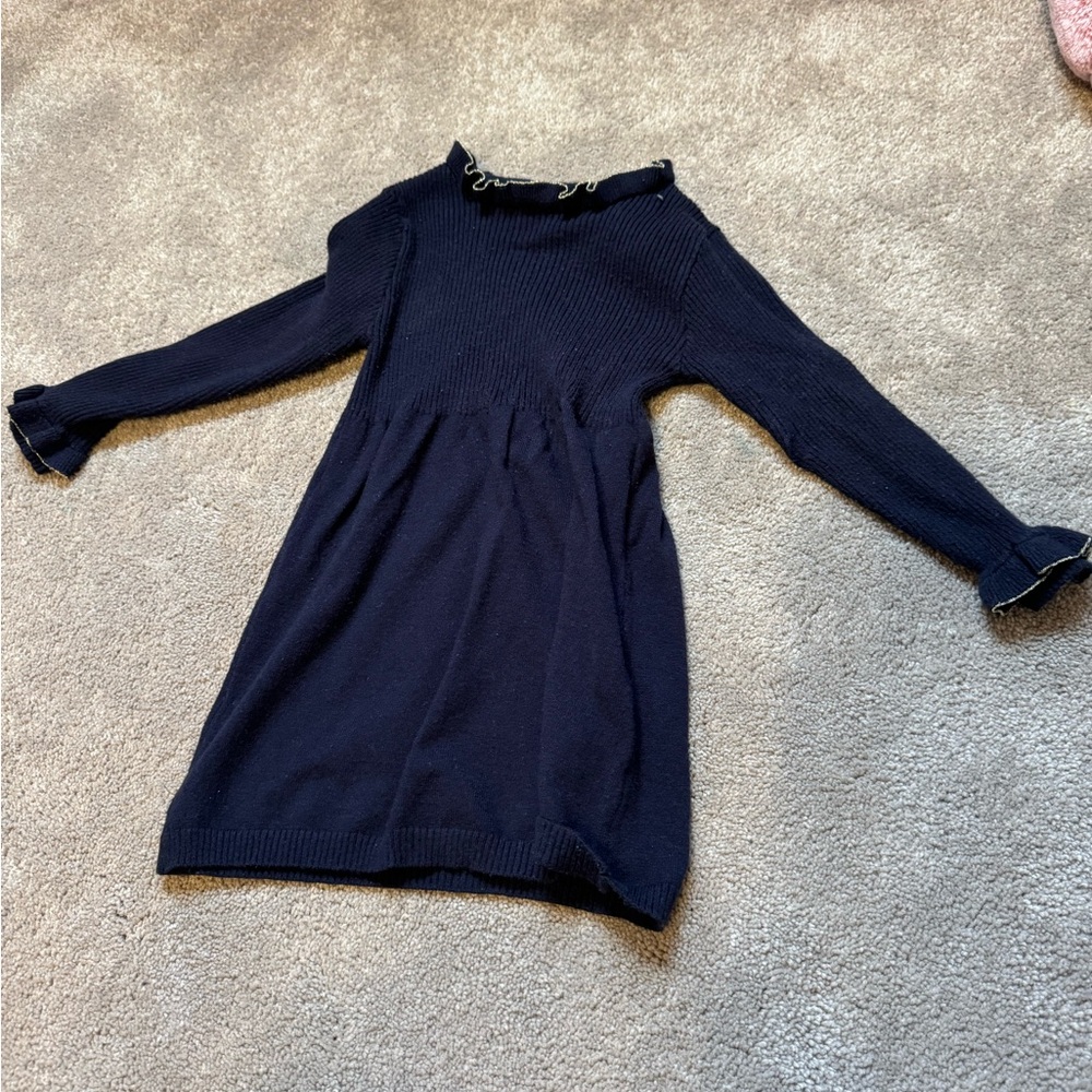 Navy Blue Bell Sleeve A-Line Dress